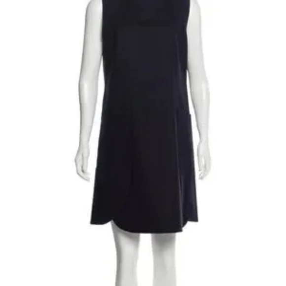 Tory Burch Navy Soft Flannel Wool Mini Shift Dress Sleeveless w/pockets Sz 8 - Picture 10 of 11